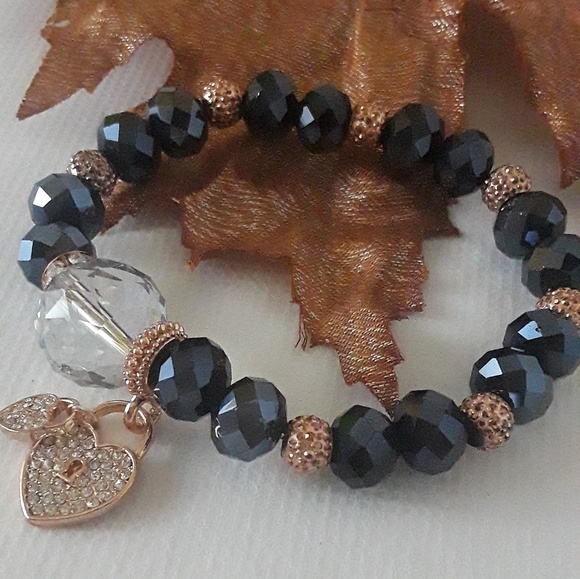 Handcrafted Navy Blue Rose Gold Charm Bracelet - Picture 1 of 4